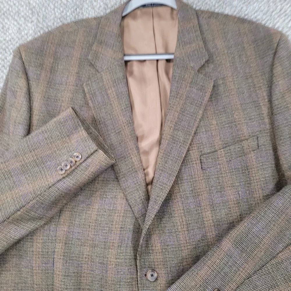 Cremieux Mens 52L Brown Plaid 100% Wool 2 Button Blazer Sport Coat Made Canada
